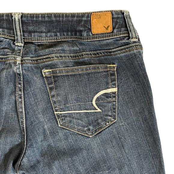 American Eagle Slim Boot Stretch Jeans Womens Size 8 Blue Dark Wash Whiskered - Picture 11 of 11
